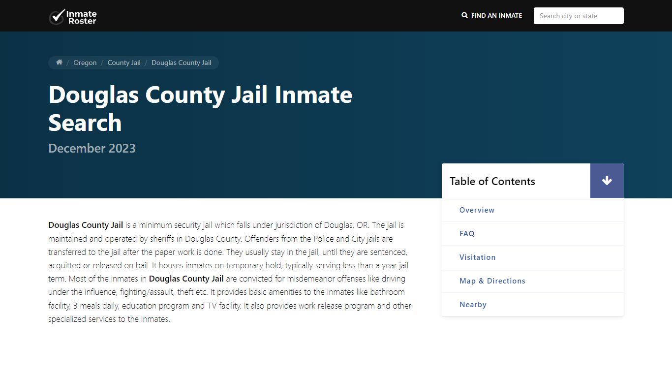 Inmate Search | Douglas County Jail - Roseburg, OR